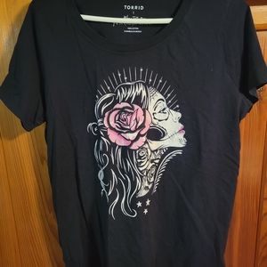 Torrid Sugar Skull Dia De Los Muertos Black Tee ~ 1X